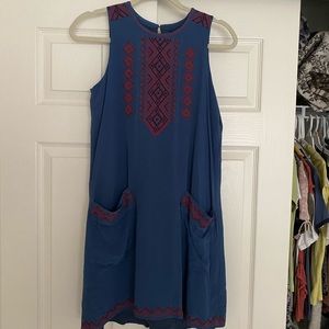 Madewell blue shift dress red embroidery